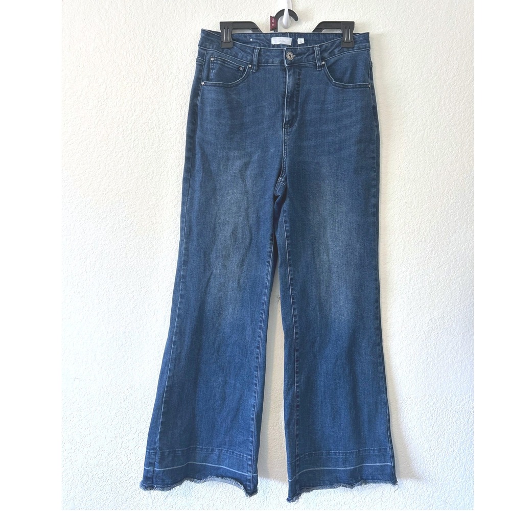 Boho Hippie High Rise Wide Leg Raw Hem Jeans A‎ Loves A SZ M Wash Blue Size 28